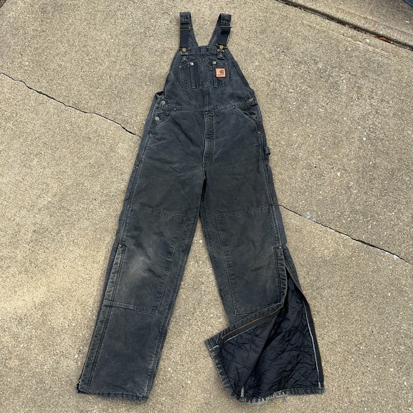 CARHARTT Overalls Mens 34x34 Insulated Bib Duck Carpenter Double Knee R27 Black - Picture 1 of 11